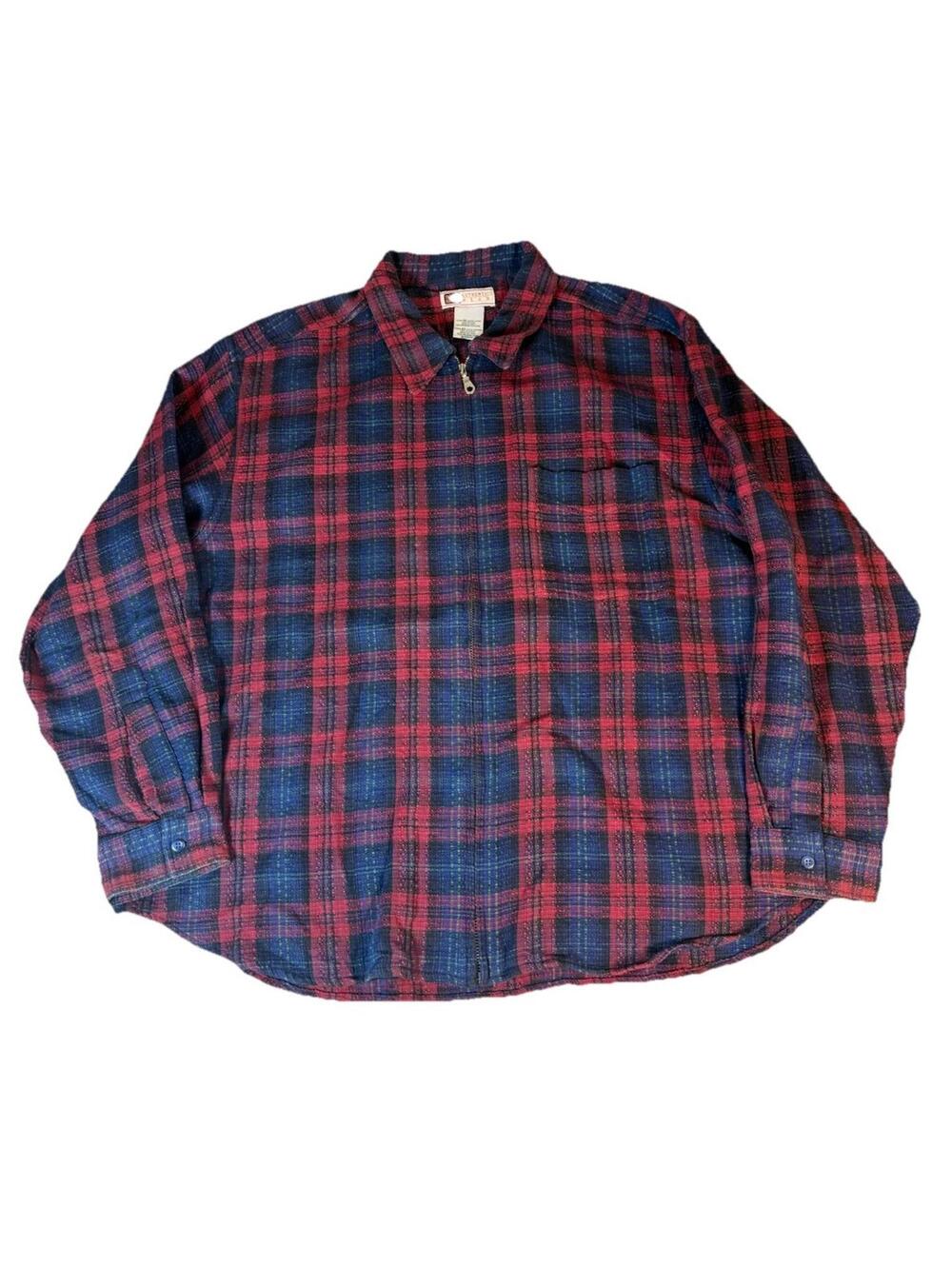 Vintage Faded Glory Full Zip Up Flannel Men’s XL Cotton Red Blue Rustic Cozy 90s